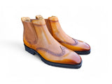 Lug Sole Chelsea Boot with Wingtip Toe in Cognac