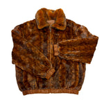 Calvere Furs Men's Reversible Diamond Mink and Leather Jacket with Full Skin Mink Collar in Whiskey
