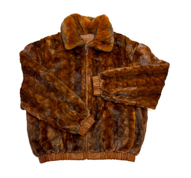Calvere Furs Men's Reversible Diamond Mink and Leather Jacket with Full Skin Mink Collar in Whiskey