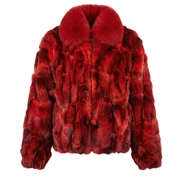 Calvere Furs Men's Fox Bomber Jacket with Full Skin Fox Collar in Red