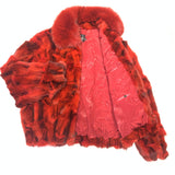 Calvere Furs Men's Fox Bomber Jacket with Full Skin Fox Collar in Red