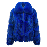 Calvere Furs Men's Fox Bomber Jacket with Full Skin Fox Collar in Royal Blue
