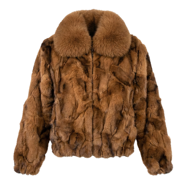 Calvere Furs Men's Fox Bomber Jacket with Full Skin Fox Collar in Whiskey