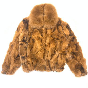 Calvere Furs Men's Fox Bomber Jacket with Full Skin Fox Collar in Whiskey