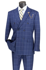 Vinci Double Breasted Modern Fit Suit in Blue - MDW-1