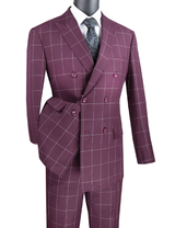 Vinci Double Breasted Modern Fit Suit in Wine - MDW-1