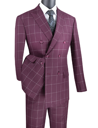 Vinci Wine Modern Fit Double Breasted Suit - MDW-1