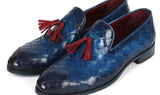 Paul Parkman Men's Big Braided Tassel Loafers Blue