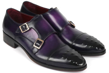 Paul Parkman Men's Studded Cap Toe Monkstraps Purple