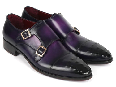Paul Parkman Men's Studded Cap Toe Monkstraps Purple