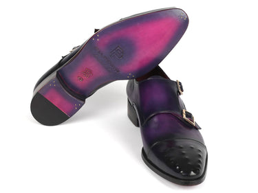 Paul Parkman Men's Studded Cap Toe Monkstraps Purple