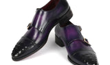 Paul Parkman Men's Studded Cap Toe Monkstraps Purple