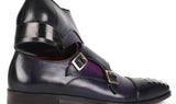 Paul Parkman Men's Studded Cap Toe Monkstraps Purple