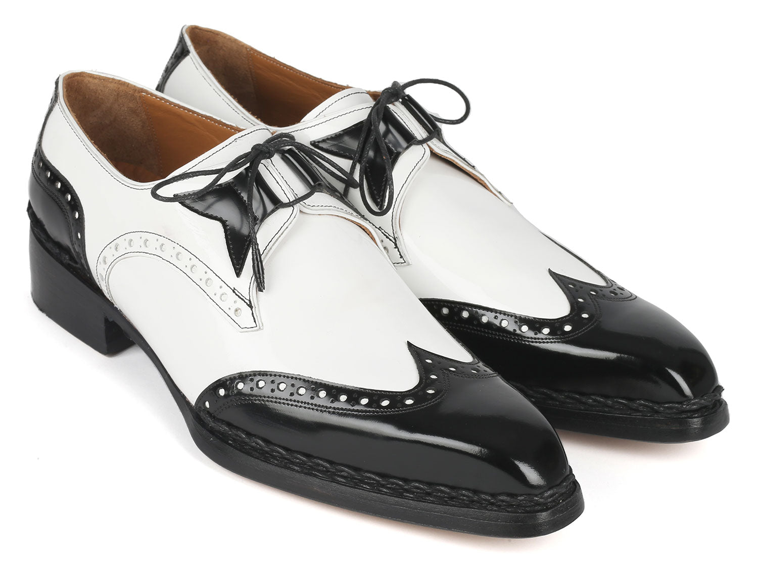 Paul Parkman Norwegian Welted Wingtip Men's Dress Shoes Black / White Black / White / 6
