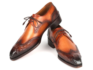 Paul Parkman Goodyear Welted Wingtip Derby Shoes Olive / Tan