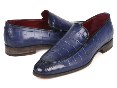 Paul Parkman Croco Textured Leather Loafer Blue