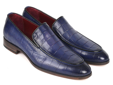 Paul Parkman Croco Textured Leather Loafer Blue