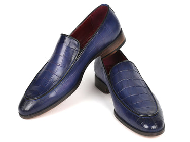 Paul Parkman Croco Textured Leather Loafer Blue