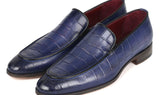 Paul Parkman Croco Textured Leather Loafer Blue