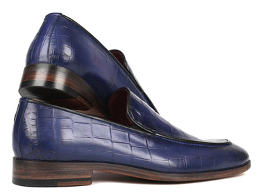 Paul Parkman Croco Textured Leather Loafer Blue