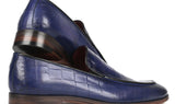 Paul Parkman Croco Textured Leather Loafer Blue