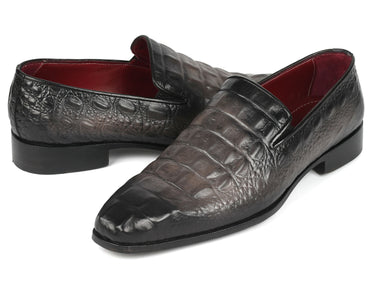 Paul Parkman Gray Crocodile Embossed Calfskin Loafers
