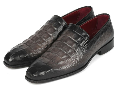 Paul Parkman Gray Crocodile Embossed Calfskin Loafers