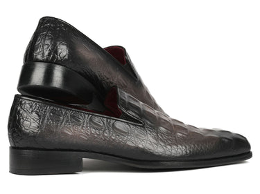 Paul Parkman Gray Crocodile Embossed Calfskin Loafers