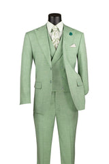 Vinci 3 Piece Modern Fit Suit in Light Green - MV2K-2