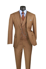 Vinci 3 Piece Modern Fit Suit in Light Brown - MV2K-2