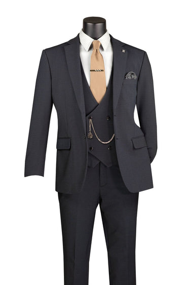 Vinci Char Black Modern Fit 3 Piece Suit - MV2K-3