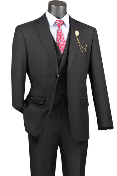 Vinci Black Modern Fit 3 Piece Suit - MV2TR