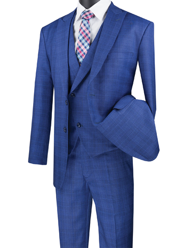Vinci Blue Modern Fit 3 Piece Suit - MV2W-1