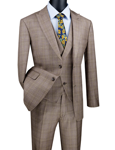 Vinci Tan Modern Fit 3 Piece Suit - MV2W-1