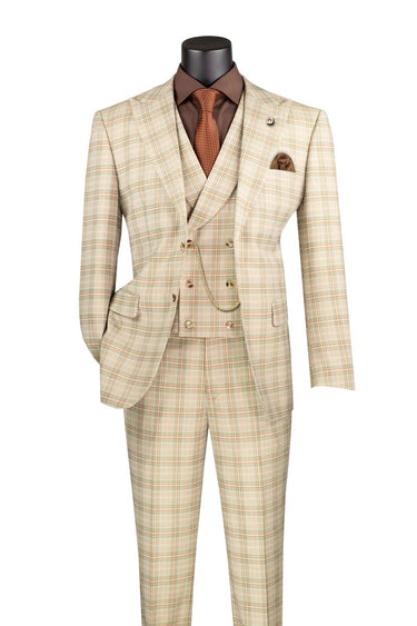 Vinci Khaki Modern Fit 3 Piece Suit - MV2W-3