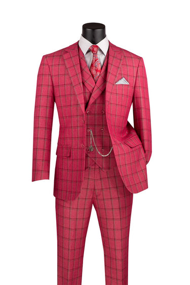 Vinci Raspberry Modern Fit 3 Piece Suit - MV2W-4