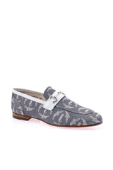 Mauri 1099/6 Fabric & Leather Horse-Bit Loafer - Jeans/White
