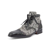 Mauri Jetset in Black / Grey Mens Exotic Alligator / Ostrich Leg / Mauri Fabric Derby Boots