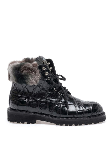 Mauri 3240/4 Smoke Exotic Alligator Skin Lapin Lined Boots (MA5686) - Black/Multigrey/Black