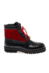 Mauri 4949/4 Hawk Ostrich / Velvet / Leather Boot (MA5688) - Black/Black/Red