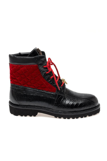 Mauri 4949/4 Hawk Ostrich / Velvet / Leather Boot (MA5688) - Black/Black/Red
