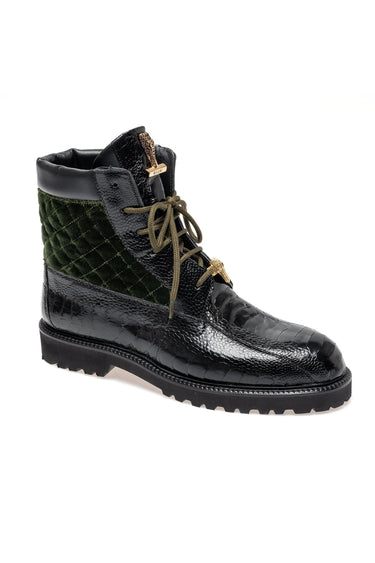 Mauri 4949/4 Hawk Ostrich / Velvet / Leather Boot (MA5688) - Black/Money Green