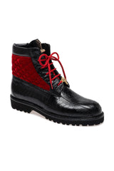Mauri 4949/4 Hawk Ostrich / Velvet / Leather Boot (MA5688) - Black/Black/Red