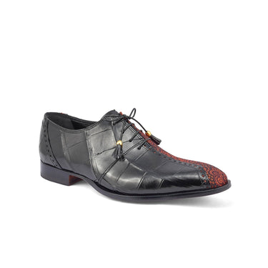 Mauri Two Face in Black / Coral Red Mens Exotic Alligator / Matahari Fabric High End Oxfords