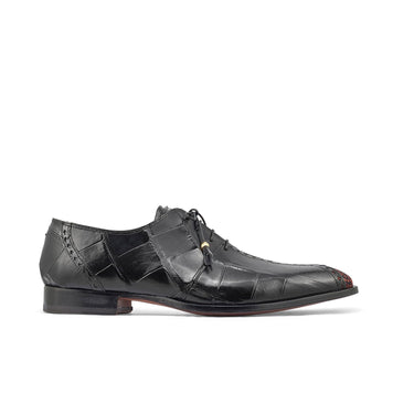 Mauri Two Face in Black / Coral Red Mens Exotic Alligator / Matahari Fabric High End Oxfords in Black Coral Red