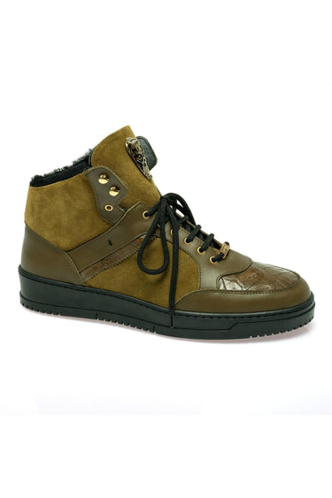 Mauri 8496 Jacked Crocodile / Nappa / Suede Shearling High-Top Sneaker (MA5679) - Olive