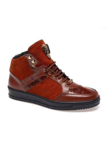 Mauri 8496 Jacked Crocodile / Nappa / Suede Shearling High-Top Sneaker (MA5679) - Gold