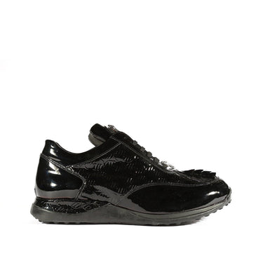 Mauri Blunt in Black Mens Exotic Hornback / Embossed Patent Leather Casual Sneakers in Black