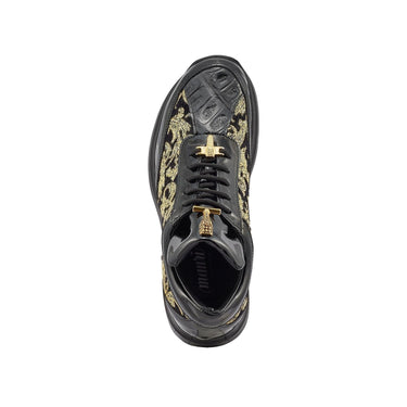 Mauri Blunt in Black & Gold Mens Exotic Crocodile / Didier Fabric / Patent Leather Casual Sneakers