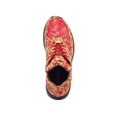 Mauri Solid Gold in Red Mens Exotic Crocodile / Gobelins Fabric Casual Sneakers